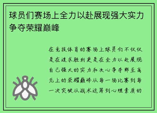 球员们赛场上全力以赴展现强大实力争夺荣耀巅峰